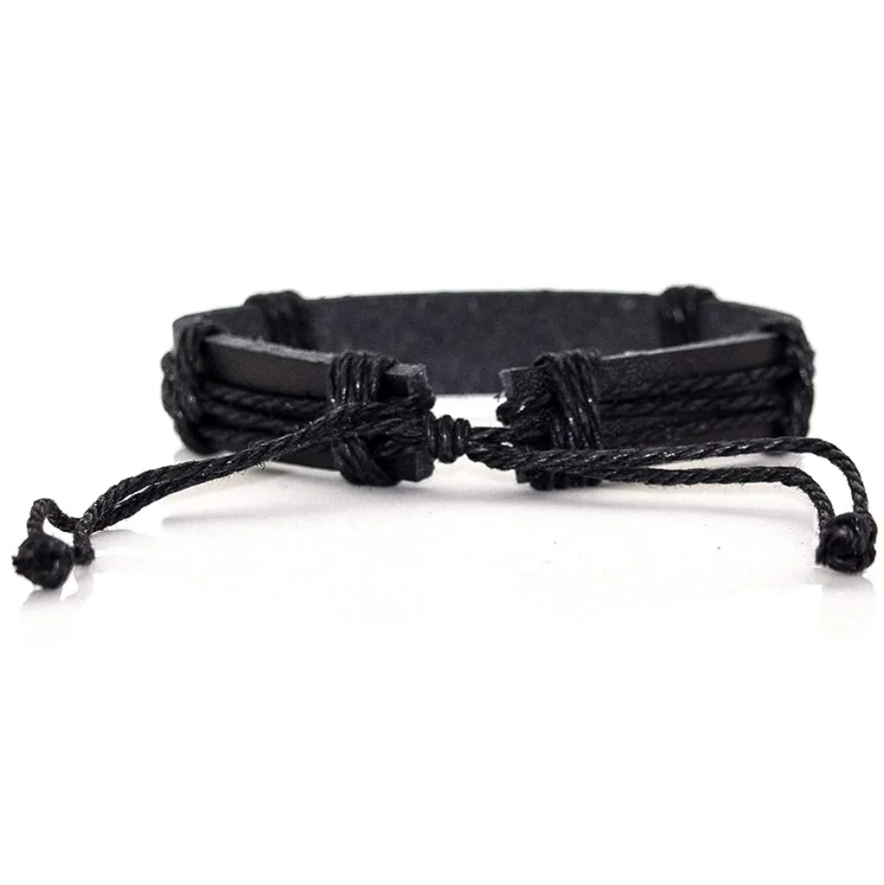 Men or‎ Womens Cross Leather Adjustable Jesus Draw String Religious Bracelet